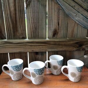 Set of 4 Rachel Ray Pendulum Bohemian Theme Hand Painted Coffee Mugs 12oz